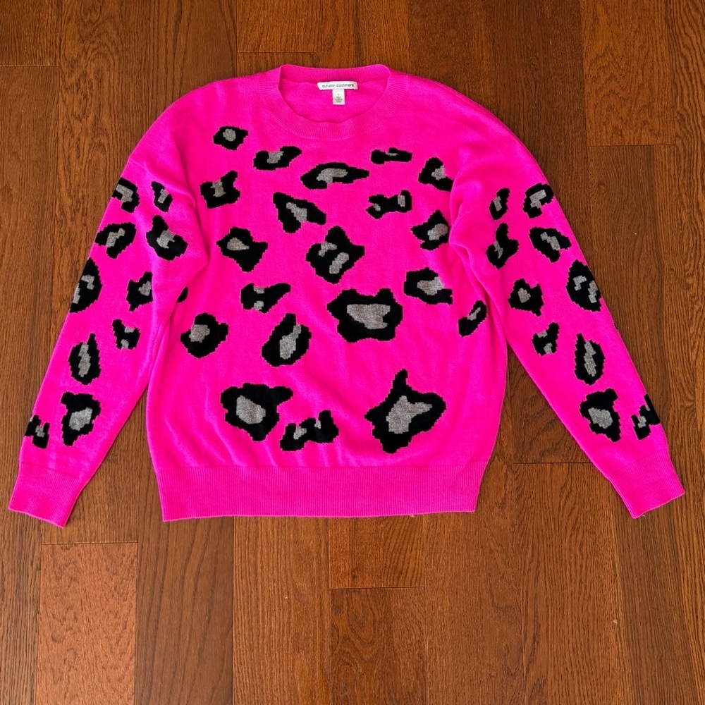 Autumn Cashmere Pink Leopard Crew Neck Pullover Sweater size L